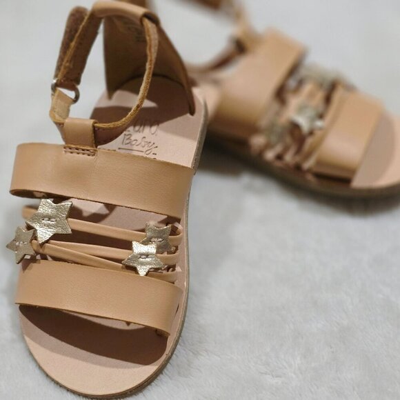 Zara ✦ Baby Toddler Sandals ✦ Gold Star Tan Faux Leather Velcro Sz 4½ Preloved - Picture 5 of 13